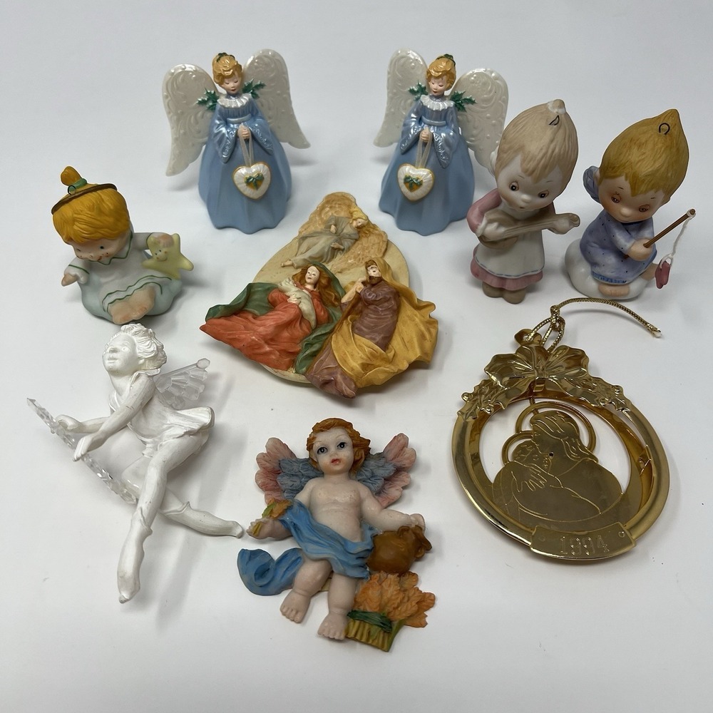 Vintage Lot of 9 Angel Jesus Christmas‎ Tree Ornaments Figural Hallmark Loose